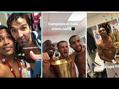 JUVENTUS players celebrate in dressing room after winning Coppa Italia 2018