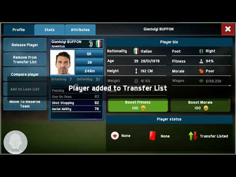 Soccer Manager 2018 – Juventus (listed some important players in transfer list)